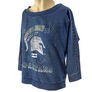 MSU Spartans sweatshirt long sleeve top blue green white studded Smartwear LARGE